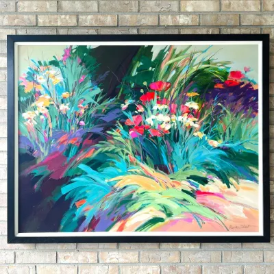 Sale Photo Thumbnail #2: Mary Jane Schmidt “Poppies” Original Acrylic on Canvas – HUGE 49" x 39" – Signed Abstract Floral Art
