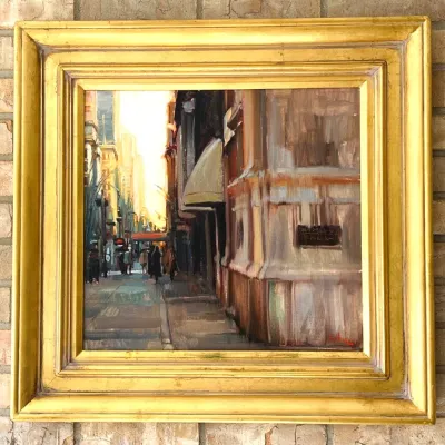 Sale Photo Thumbnail #6: Kim English “Fifth Avenue” Original Oil on Canvas – Small 26" x 25" Framed- Artwork - Cityscape Wall Art
