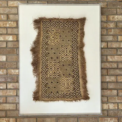 Sale Photo Thumbnail #10: Framed African Kuba Cloth Textile in Acrylic Box Frame – 43" - Textile Wall Art BOHO