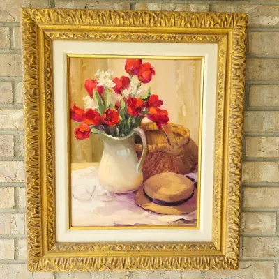 Sale Photo Thumbnail #7: Marilyn Yanke “Announcement of Spring” Signed Original Oil on Canvas, 1992 – Saks Galleries - Floral Still Life Art