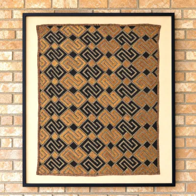 Sale Photo Thumbnail #11: African Kuba Cloth Textile – Professionally Framed Geometric Design, 29.5" x 34"- Textile Wall Art