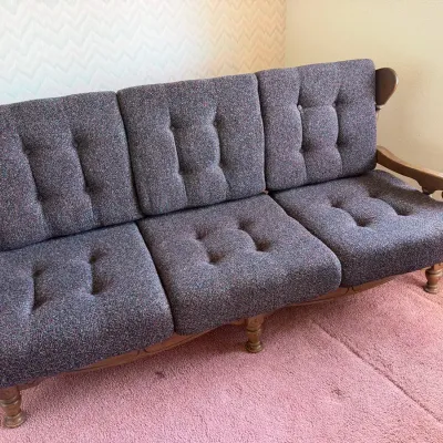 Vintage Wooden Carved Frame Sofa With Button Cushions 