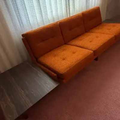 Walnut Mid-Centery Orange Sofa with End Tables Attached by Zipperman