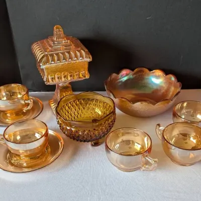 Vintage Marigold Iridescent Carnival Glass & More