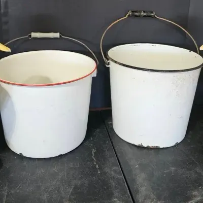 Enamel Pails & Duck Lawn Ornaments 
