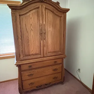 A.America Carved Wood Oak Cabinet 