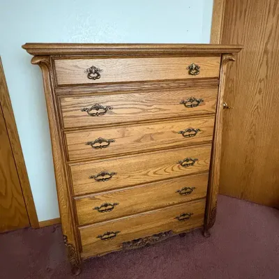 Oak Six Drawer Tall Boy Dresser by A-America