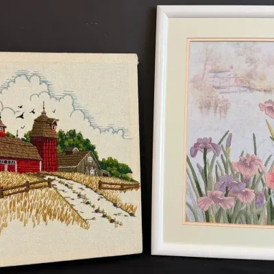 Crewel Hand Crafted Outdoor Scenery