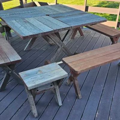 Red Wood Table & Benches