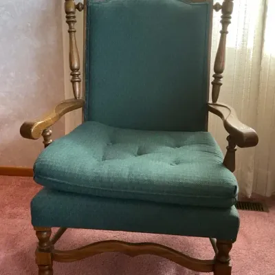 Vintage Green Teal Wooden Armchair 