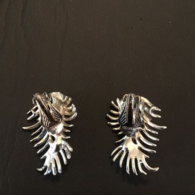 Vintage Sarah Coventry Silver-Tone Feather Spray Faux Pearl Clip-On Earrings