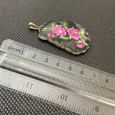 Vintage Hand-Painted Floral Agate Slice Pendant