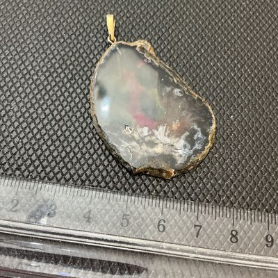 Vintage Hand-Painted Floral Agate Slice Pendant