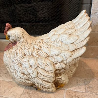 Sale Photo Thumbnail #45: Vintage ceramic hen figurine with detailed feather texture and a hand-painted finish, suitable for rustic or farmhouse decor.