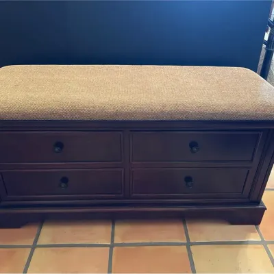 Vintage Cedar Lined Storage Bench / Hope Chest #1 - Faux Drawer, Upholstered Padded Seat, Bedroom