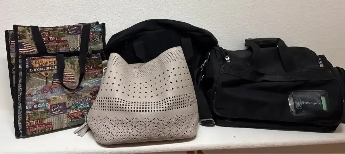 4 Bags - Handbag, Route 66 Tote W/ Knitting Needles, TravelPro Duffle, Promo Messenger