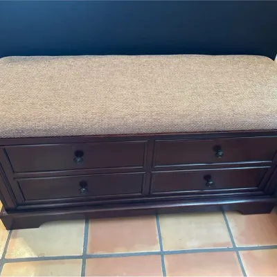 Vintage Cedar Lined Storage Bench / Hope Chest #2 - Faux Drawer, Upholstered Padded Seat