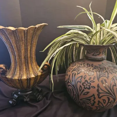 Antique Style Decorative Vase And Vintage Art Deco Floral Vase With Faux Plant