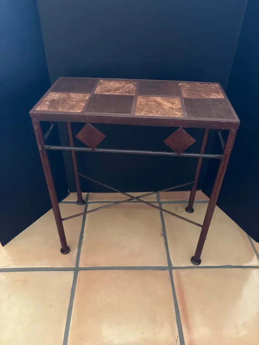 Mexican Rustic Iron Console Table with Tile Top - Side, Accent, Earthy, Brown, Copper