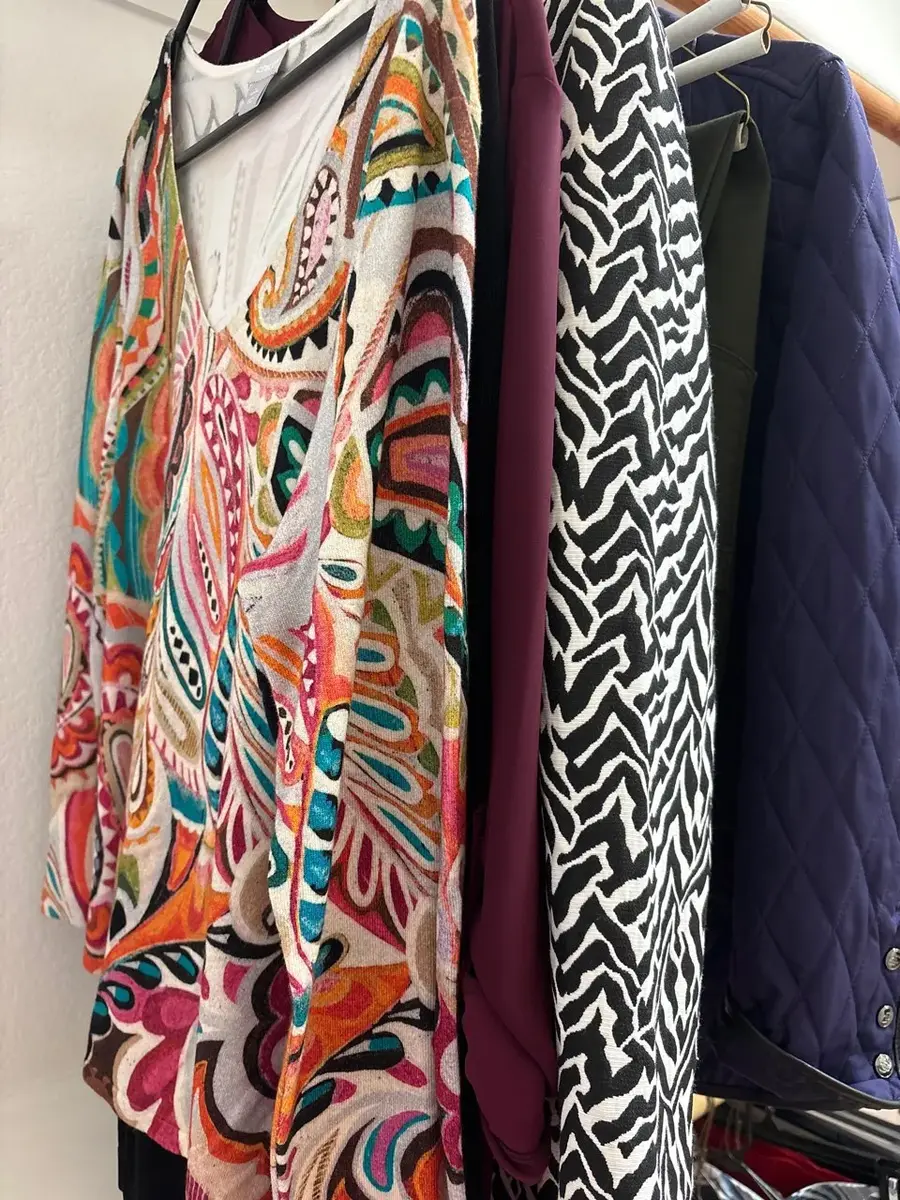 Women’s Chico Clothing - Size 1/2, Purple Quilted + Black White Jacket, Black Cardigan Skirt Set