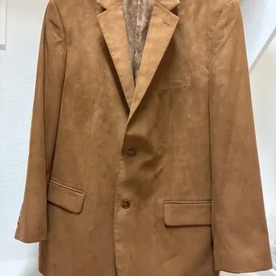 Men’s Tasso Elba Suede Sport Coat - Size L, Camel Brown, Paisley Lined, Blazer