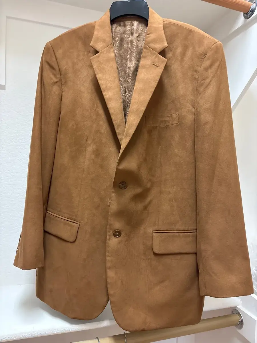 Men’s Tasso Elba Suede Sport Coat - Size L, Camel Brown, Paisley Lined, Blazer