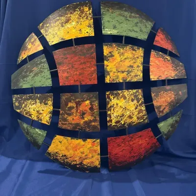 Large Metal Wall Art - Abstract Globe Lattice Geometric Design, Multi-Color, 29”