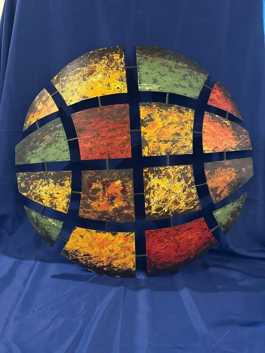 Large Metal Wall Art - Abstract Globe Lattice Geometric Design, Multi-Color, 29”