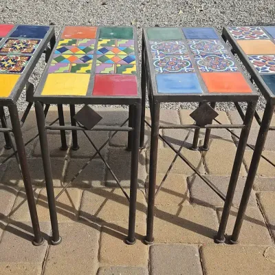 4 Outdoor Patio Iron Side Tables With Talavera Tile - Colorful Southwest 