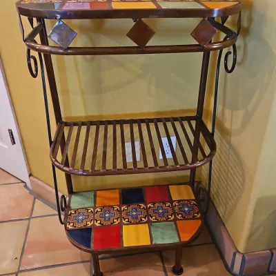 3-Tier Wrought Iron Plant Stand with Talavera Tiles