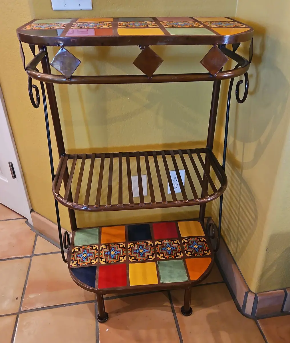 3-Tier Wrought Iron Plant Stand with Talavera Tiles