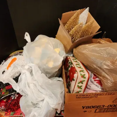 Christmas Mystery - Boxes And Bags Of Christmas Decor And More