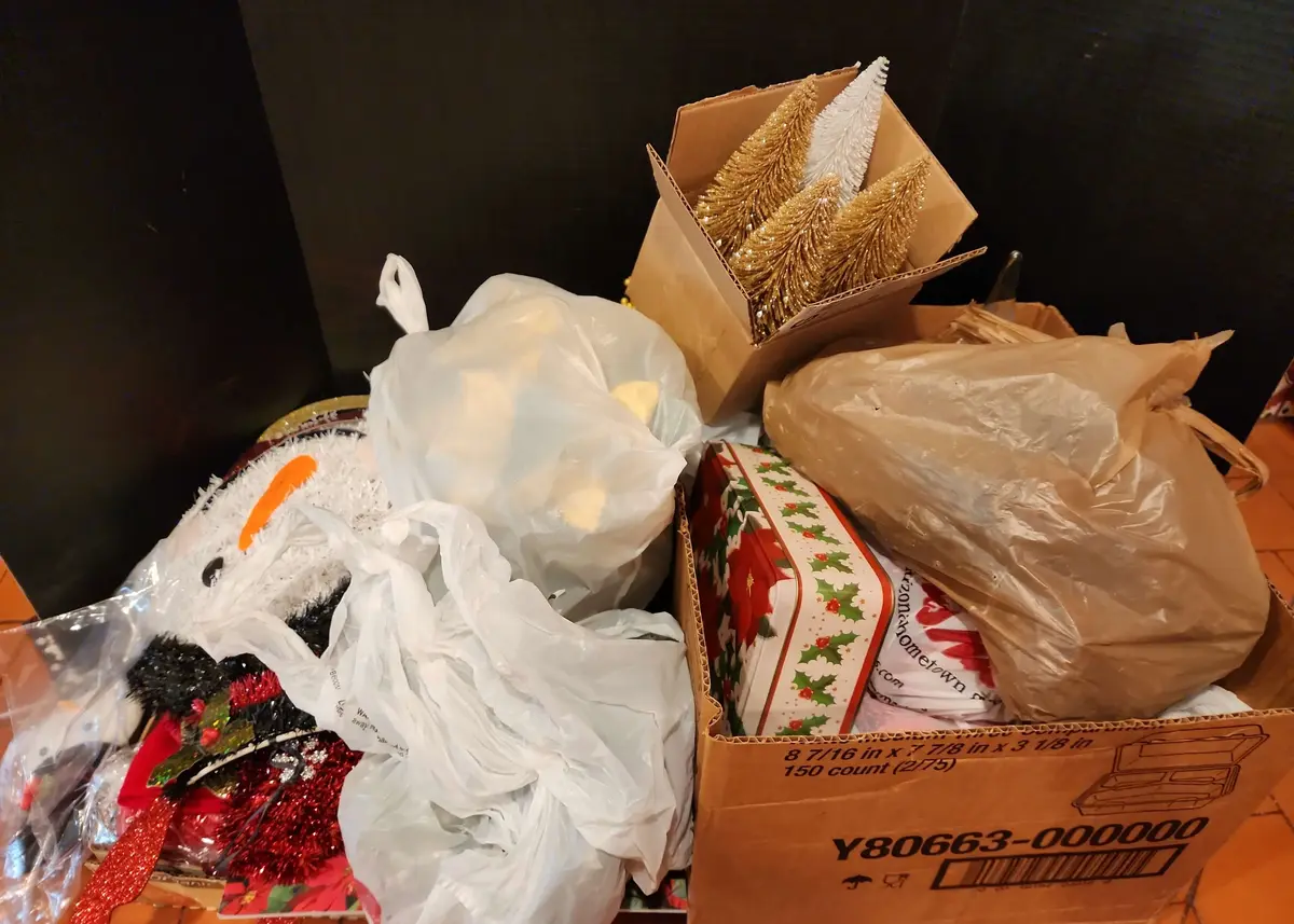 Christmas Mystery - Boxes And Bags Of Christmas Decor And More