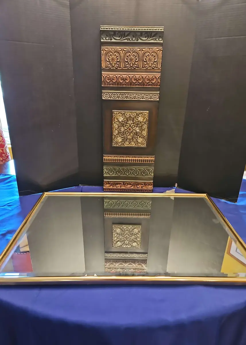 Gold Framed Mirror By Carolina Mirror Co. And Metal Wall Art Decor