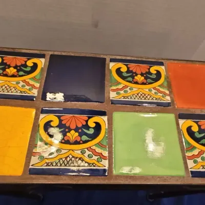 Small Iron Side Table With Talavera Tile