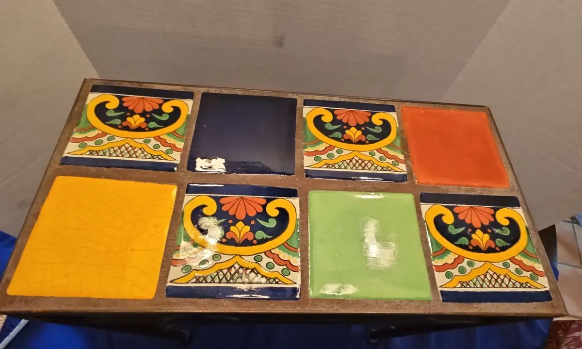 Small Iron Side Table With Talavera Tile