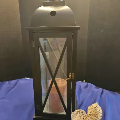 Black Decorative Candle Lantern With Latch Door