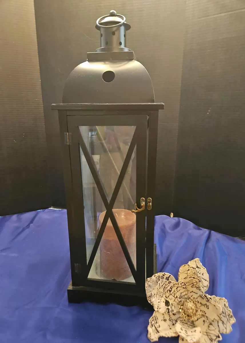 Black Decorative Candle Lantern With Latch Door