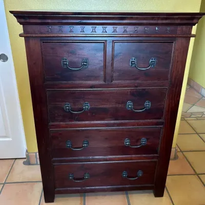 Pier 1 Imports Shahadra 5-Drawer Chest - Dark Wood Colonial Dresser, 3’x4’x18”