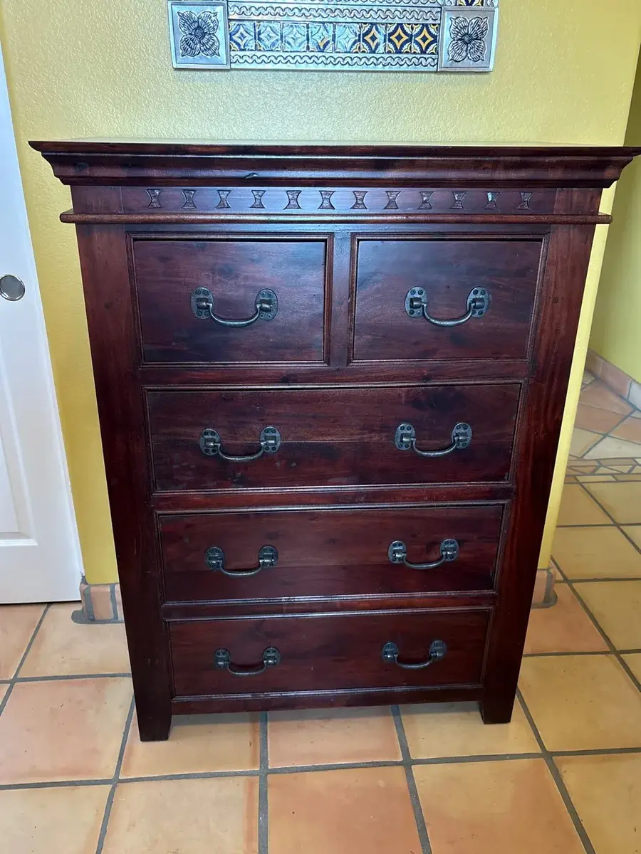 Pier 1 Imports Shahadra 5-Drawer Chest - Dark Wood Colonial Dresser, 3’x4’x18”