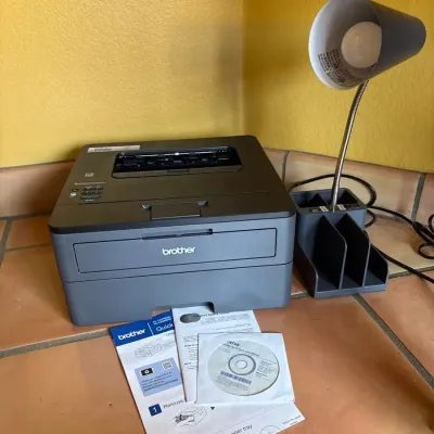 Home Office - Brother HL-L2370DW Laser Printer + Organizer Desk Lamp