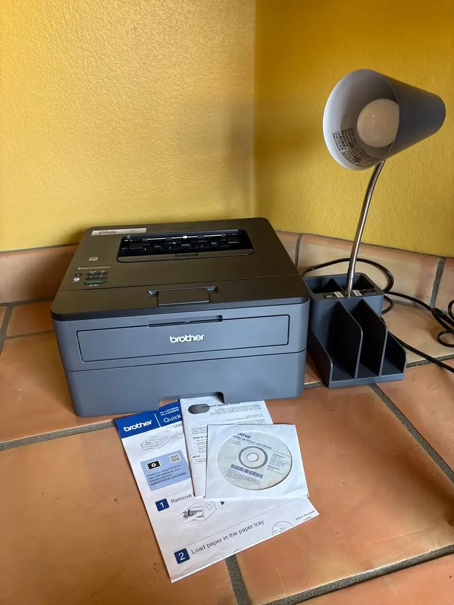 Home Office - Brother HL-L2370DW Laser Printer + Organizer Desk Lamp