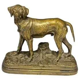Antique 19th-Century French Animalier Patinated Bronze Sculpture of a Hunting Pointer Dog, Signed Alfred Dubucand (1828-1894)