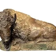 Maryann Eikens (American) Limited Edition Patinated Bronze Sculpture - Reclining Bison (8/20).  Vintage cast metal or bronze-finished...
