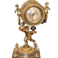 Antique French-Style Gilt Cherub Figural Mantel Clock with Crystal Base