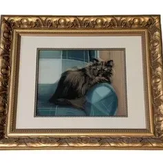 Pastel Painting - Mary White Kochenderfer Sitting Pretty Framed
Framed portrait of a long-haired cat resting on a blue armchair,...