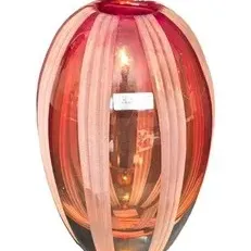  Waterford Evolution Pink Ribbed, Murano-style art glass vase, featuring a vibrant red body accented by vertical pink ribbons.
