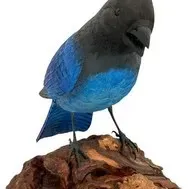 Vintage Hand-Carved Robert E. Ellis Wooden Steller's Jay Sculpture