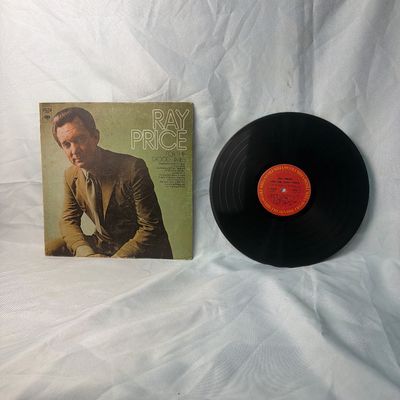 Sale Photo Thumbnail #44: Ray Price "For the Good Times" vinyl record album (Columbia, C 30106). Includes the original gatefold jacket and 12-inch vinyl LP. The jacket shows some shelf wear, edge wear, and light discoloration consistent with age. The vinyl disc shows some light su