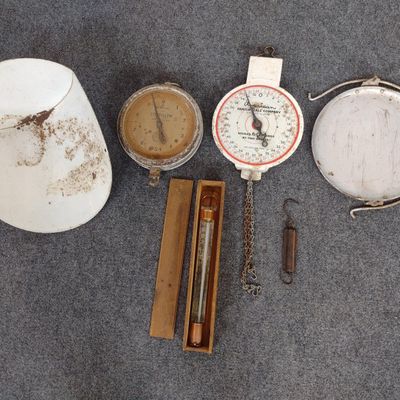 Chatillon Hanging Scale, American Family Scale, & Copper Candy Thermometer